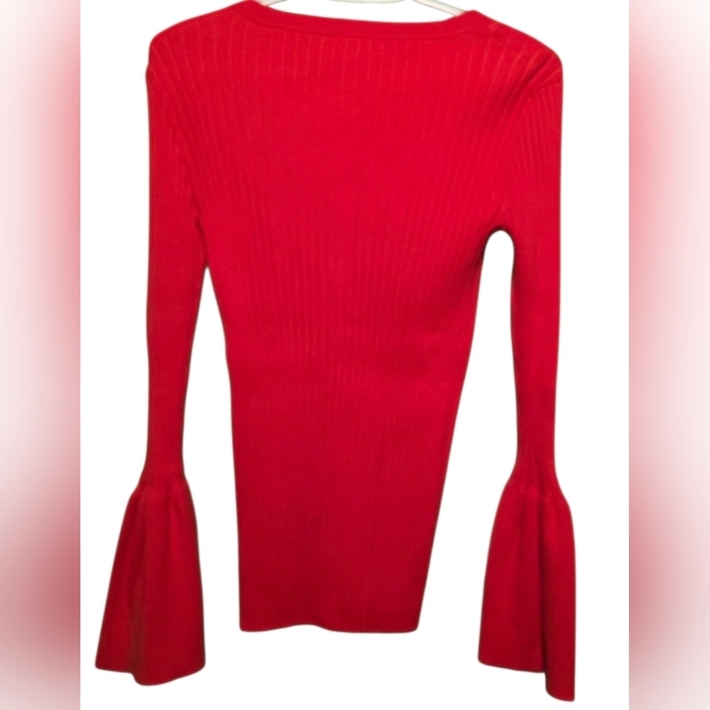 CAbi Trumpet Red Bell Sleeve Cardigan EUC Small PTP 19 - 24 Length - Picture 3 of 5